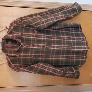 Men's St. Johns Bay Flannel Shirt Jacket - Brawny style Green/Brown/Tan plaid